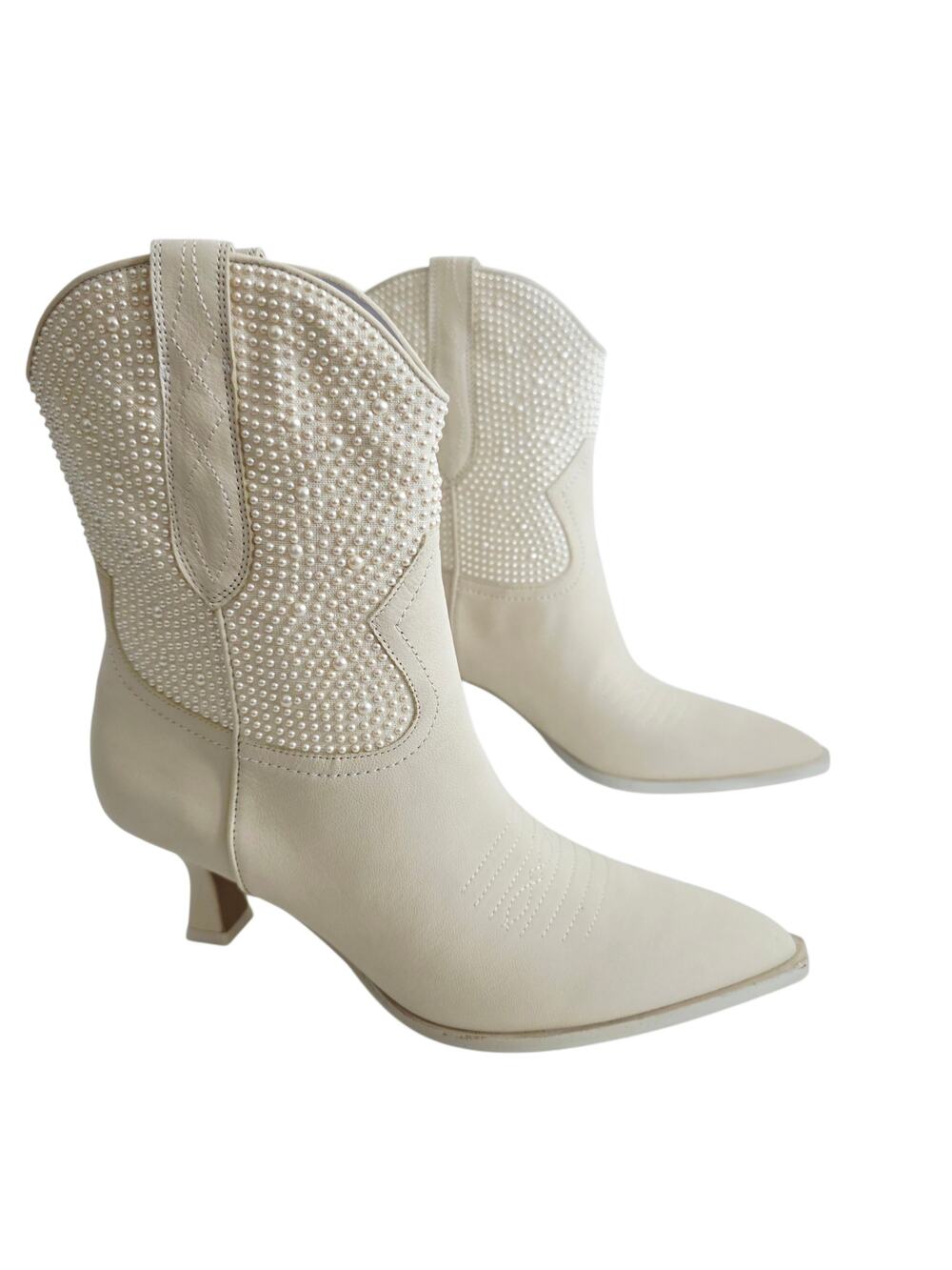 Dolce Vita Angel Pearl Pointed Toe Western Boot Cream Beige Boots Size 8.5